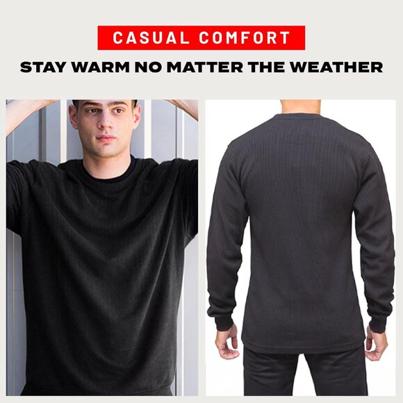 Men’s Heavyweight Thermal Shirt Crew Neck, Waffle Knit Long Sleeve Base Layer fo - Picture 5 of 6